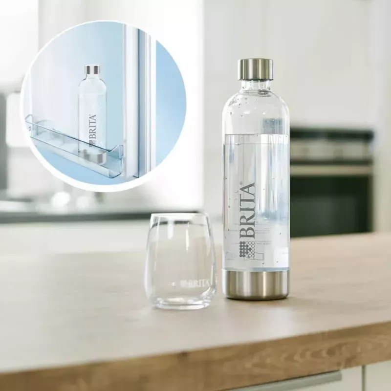 Sodos aparatas BRITA sodaONE Juoda Sidabrinė — saturatorius, 60 l našumas, be BPA, 450×129×240 mm