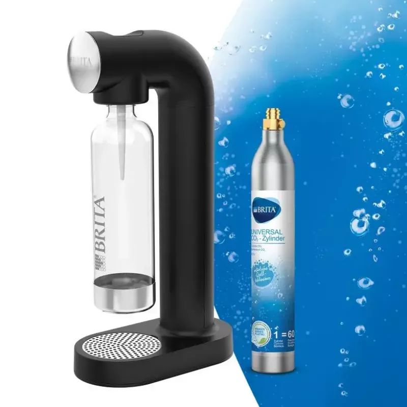 Sodos aparatas BRITA sodaONE Juoda Sidabrinė — saturatorius, 60 l našumas, be BPA, 450×129×240 mm