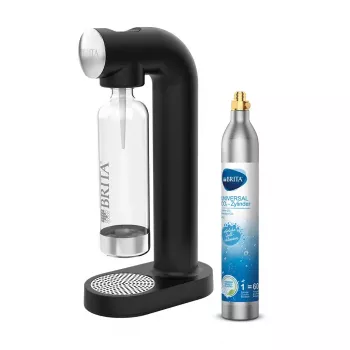 Sodos aparatas BRITA sodaONE Juoda Sidabrinė — saturatorius, 60 l našumas, be BPA, 450×129×240 mm