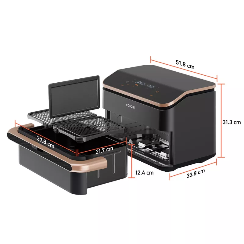Cosori Dual Blaze Twinfry Chef Edition Dviguba 10 L atskirai stovinti 2800 W karšto oro gruzdintuvė Tamsiai pilka, Rožinis auksas
