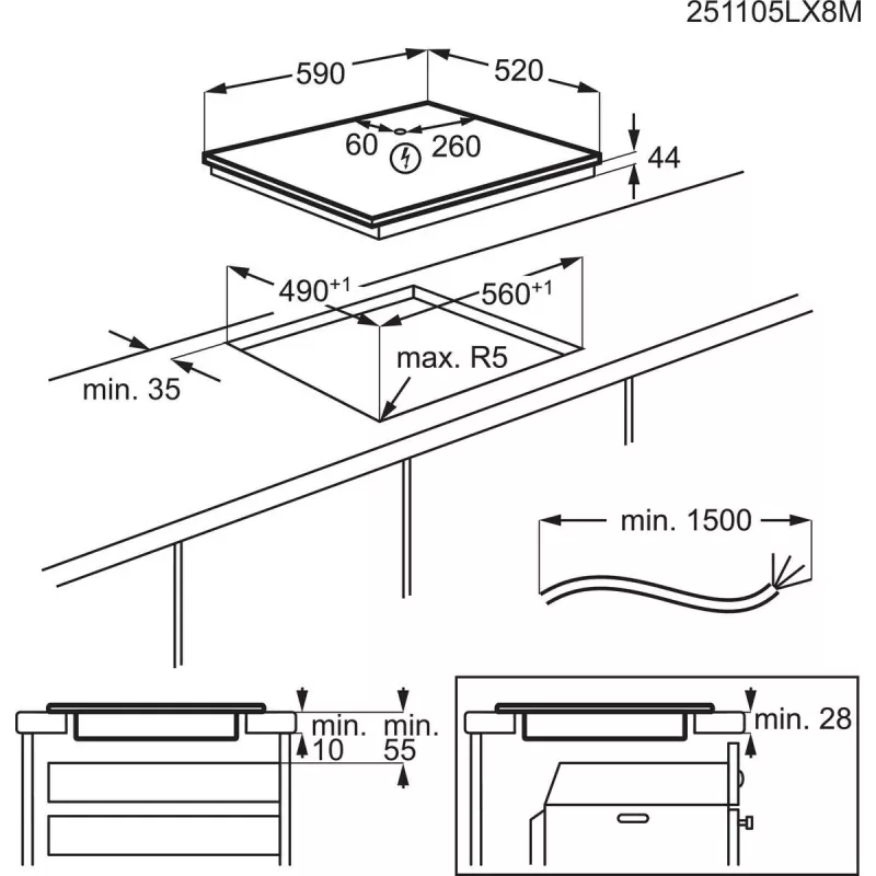 Electrolux Serie 700 EIS62453 Juoda Built-in 60 cm Zone induction hob 4 zone(s)