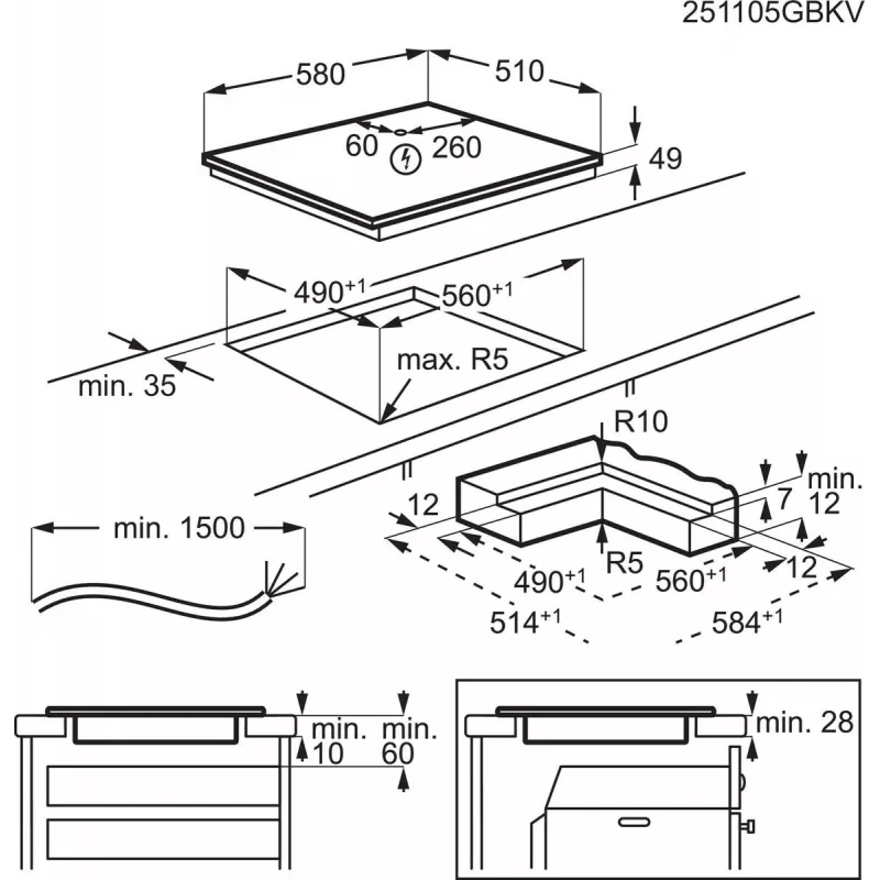 Electrolux Serie 700 EIS62453IZ Juoda Įmontuojama 60 cm Zoninė indukcinė kaitlentė 4 zonos(-ų)