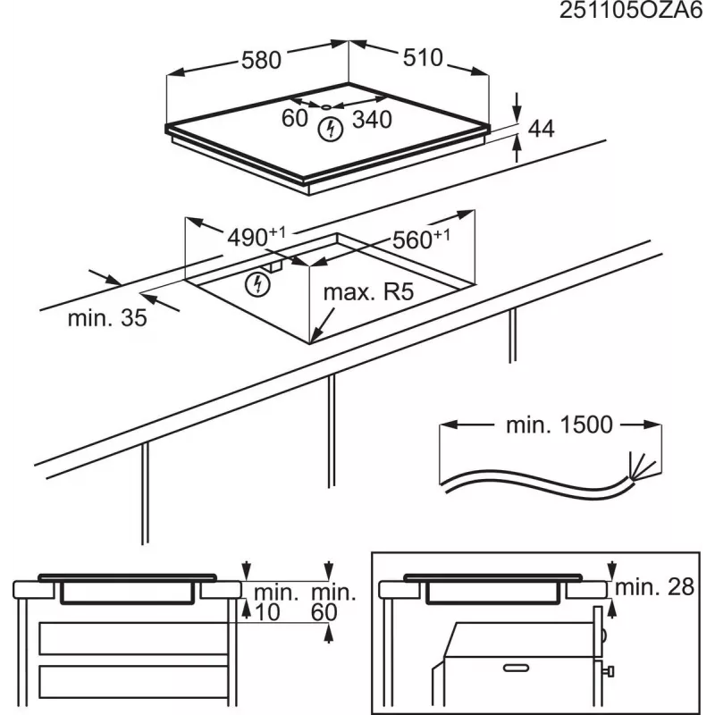 Electrolux Serie 700 EIS62453IZ Juoda Įmontuojama 60 cm Zoninė indukcinė kaitlentė 4 zonos(-ų)