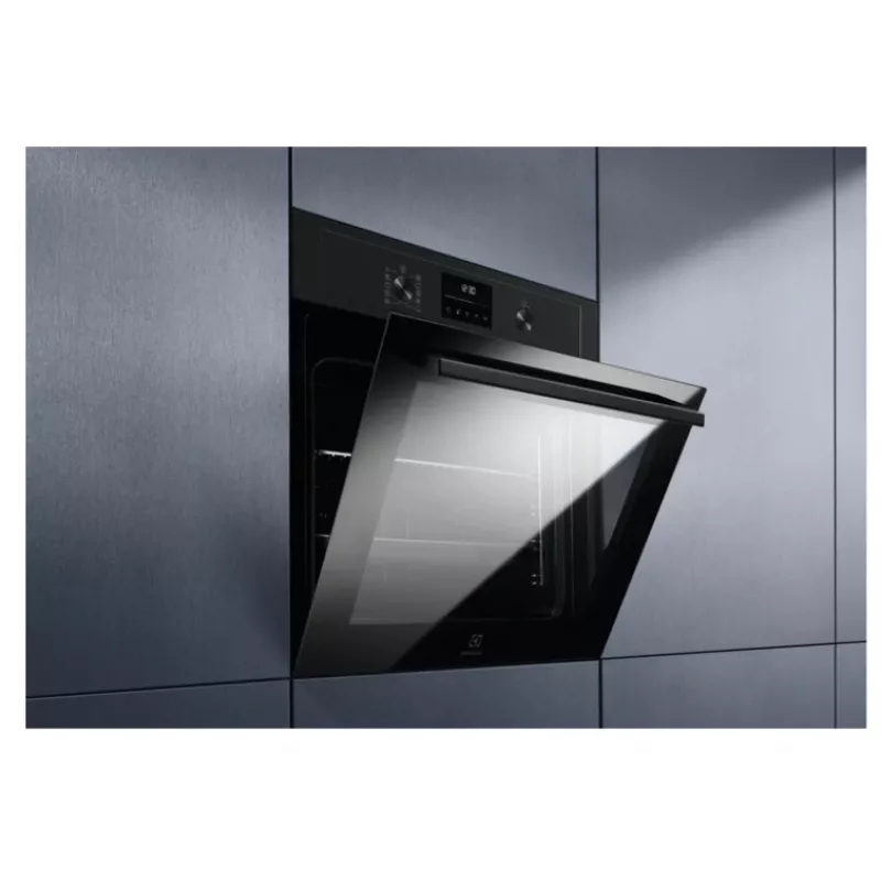 Įmontuojama elektrinė orkaitė Electrolux EOD4P57H — 72 l, pirolizinis savaiminis išsivalymas, garai ir konvekcija, grilis 2300 W, juoda