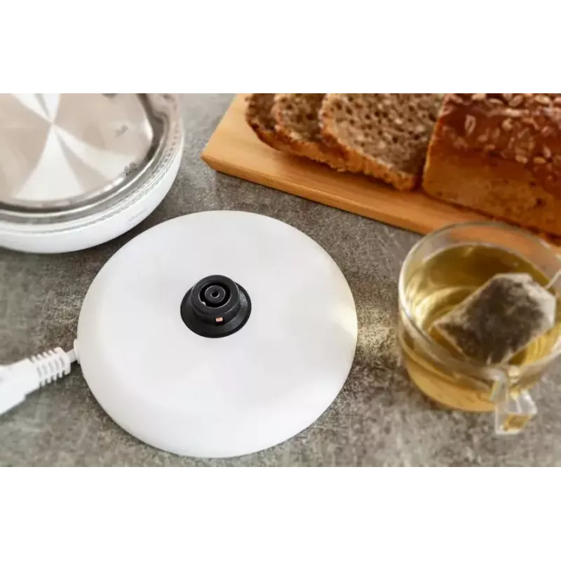 Elektrinis virdulys Eldom C510B 1,7 L 2200 W Baltas — stiklo ir plastiko korpusas, mygtuku atidaromas dangtis, belaidė 360° pasukama bazė