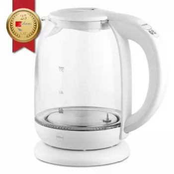 Elektrinis virdulys Eldom C510B 1,7 L 2200 W Baltas — stiklo ir plastiko korpusas, mygtuku atidaromas dangtis, belaidė 360° pasukama bazė