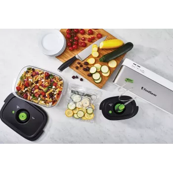 Vakuuminis sandariklis FoodSaver VS0100X — sukamoji rankenėlė, komplekte ritinėlis ir 4 vakuuminiai maišeliai, sidabrinės baltos spalvos