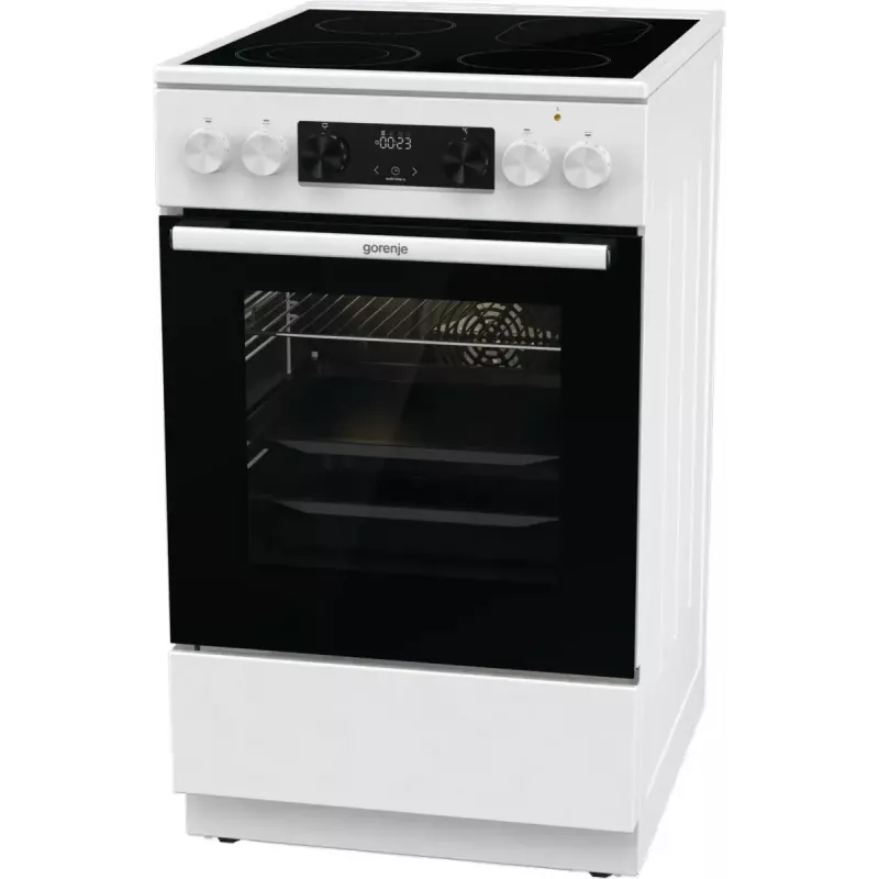 Laisvai pastatoma viryklė Gorenje GECS5C70WA Elektrinė kaitlentė su ritiniais, 4 zonos, balta, orkaitė 70 l, sukamieji valdikliai, LED ekranas