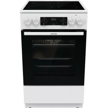 Laisvai pastatoma viryklė Gorenje GECS5C70WA Elektrinė kaitlentė su ritiniais, 4 zonos, balta, orkaitė 70 l, sukamieji valdikliai, LED ekranas