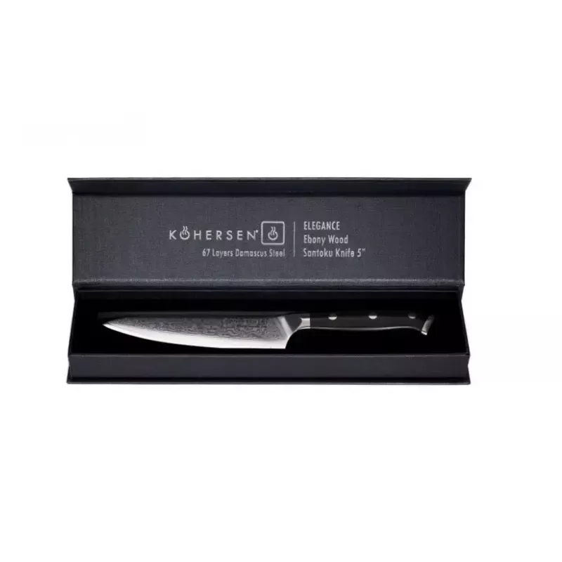 Universalus peilis KOHERSEN Elegance juodmedžio mediena, Damasko plieno ašmenys 12,7 cm, bendras ilgis 243 mm, 127 g