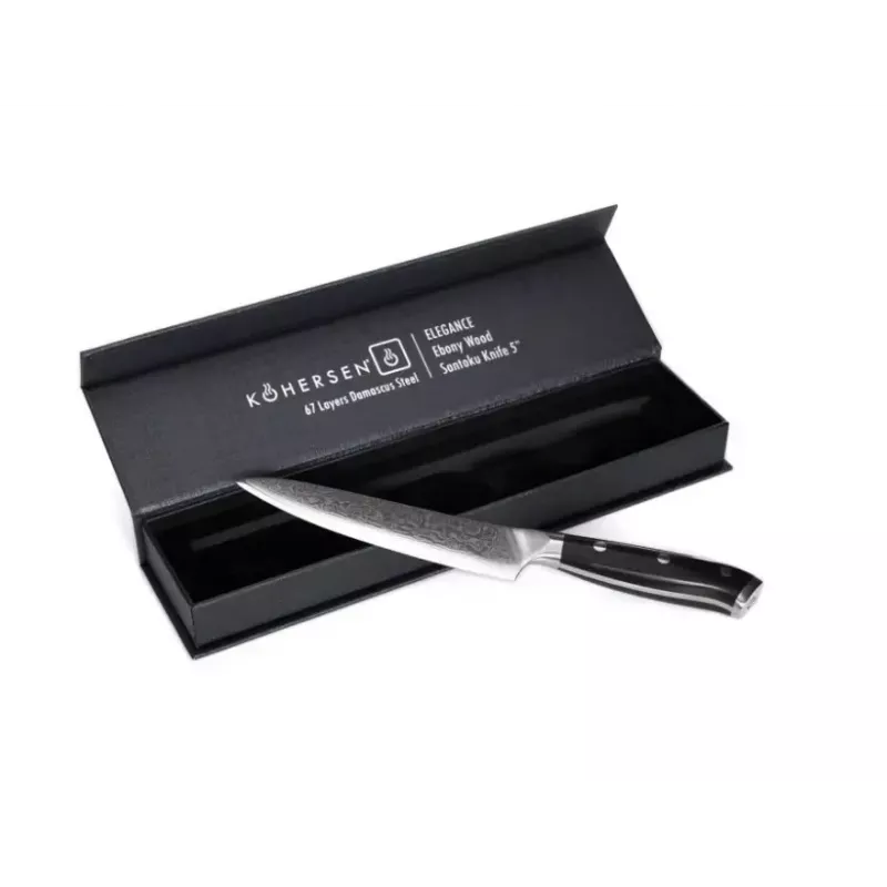Universalus peilis KOHERSEN Elegance juodmedžio mediena, Damasko plieno ašmenys 12,7 cm, bendras ilgis 243 mm, 127 g
