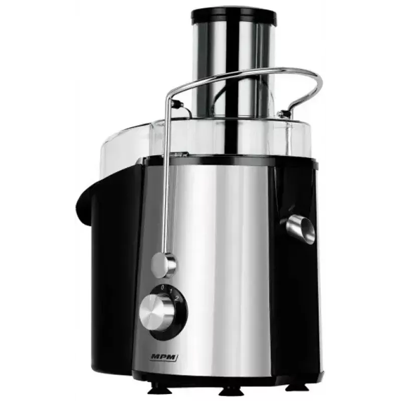 Centrifūginė sulčiaspaudė MPM MSO-18-M, 1000 W variklis, 1 L sulčių indas, 2 pakopų valdymas, nerūdijantis plienas, juoda/sidabrinė
