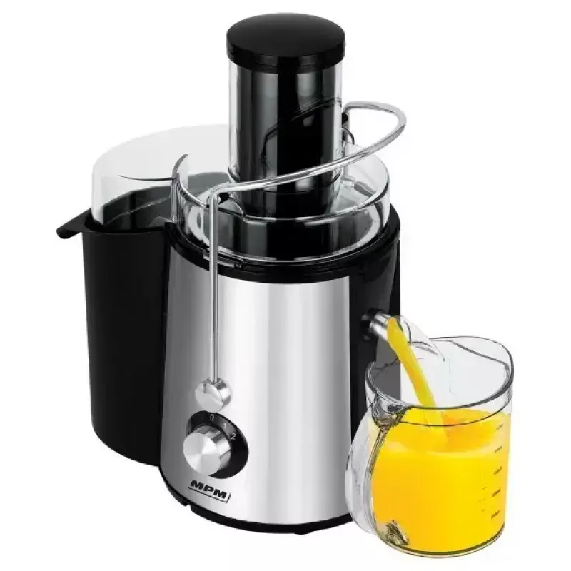Centrifūginė sulčiaspaudė MPM MSO-18-M, 1000 W variklis, 1 L sulčių indas, 2 pakopų valdymas, nerūdijantis plienas, juoda/sidabrinė