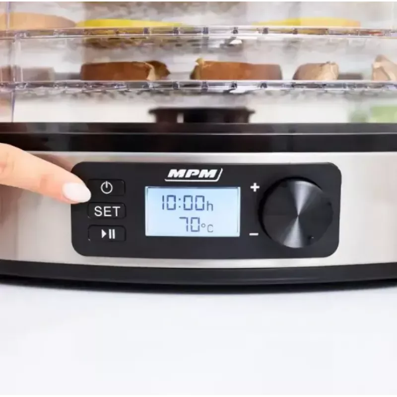Maisto džiovyklė MPM MSG-12 dehidratorius, 6 padėklai, 380 W, 35–75 °C, 0,5–36 h laikmatis, nerūdijančio plieno korpusas