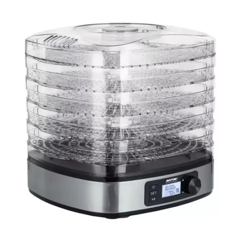 Maisto džiovyklė MPM MSG-12 dehidratorius, 6 padėklai, 380 W, 35–75 °C, 0,5–36 h laikmatis, nerūdijančio plieno korpusas