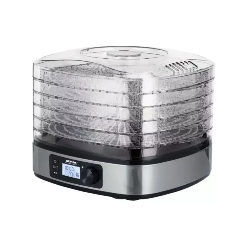 Maisto džiovyklė MPM MSG-12 dehidratorius, 6 padėklai, 380 W, 35–75 °C, 0,5–36 h laikmatis, nerūdijančio plieno korpusas