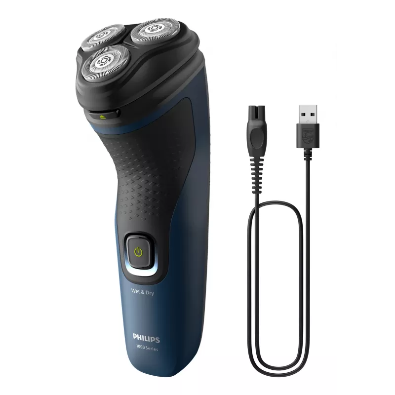 Elektrinis vyrų barzdaskutė Philips S1151/00 rotacinė 3 galvučių, NiMH baterija, sausa ir šlapia, 40 min veikimo laikas, juoda / mėlyna