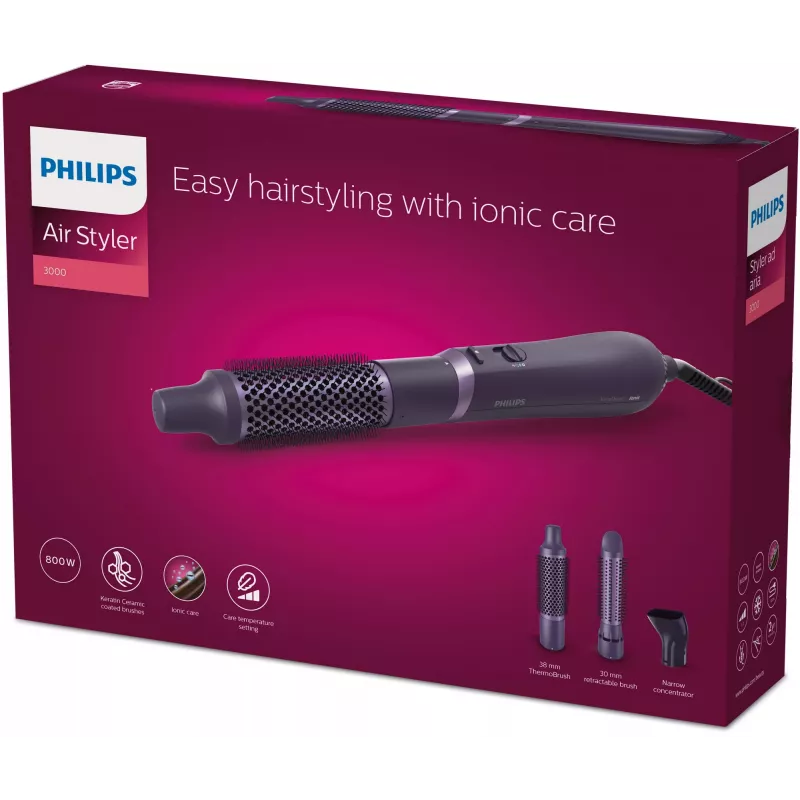 Plaukų formavimo rinkinys Philips 3000 series BHA305/00 — 800 W, 3 šildymo lygiai, 3 priedai, violetinė
