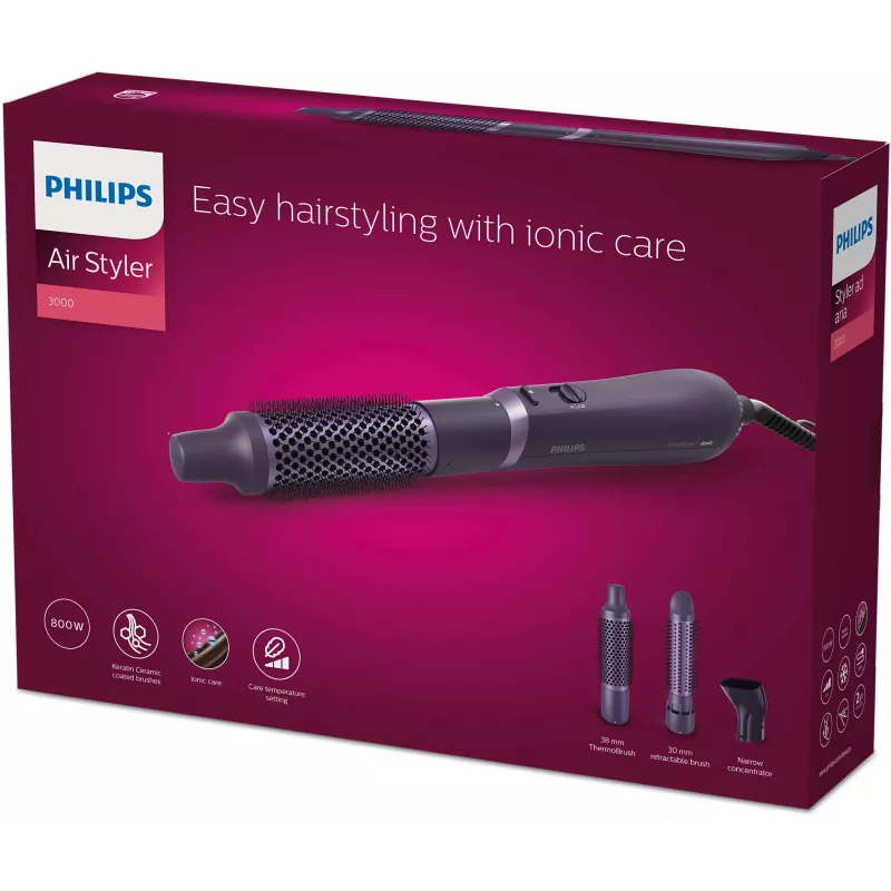 Plaukų formavimo rinkinys Philips 3000 series BHA305/00 — 800 W, 3 šildymo lygiai, 3 priedai, violetinė
