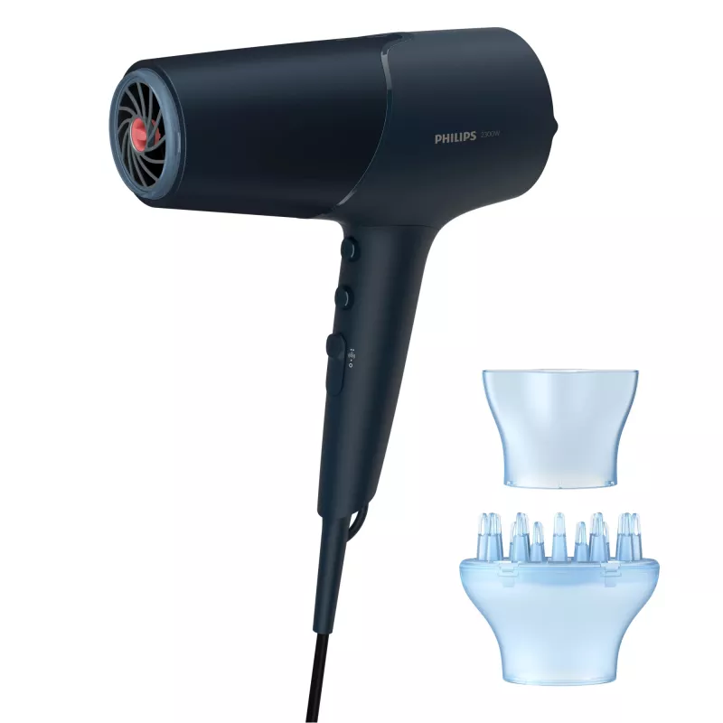 Plaukų džiovintuvas Philips BHD512/00 2300 W, 6 šilumos/greičio nustatymai, joninė funkcija, difuzorius ir koncentratorius, tamsiai mėlynas