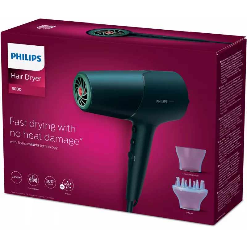 Plaukų džiovintuvas Philips BHD512/00 2300 W, 6 šilumos/greičio nustatymai, joninė funkcija, difuzorius ir koncentratorius, tamsiai mėlynas
