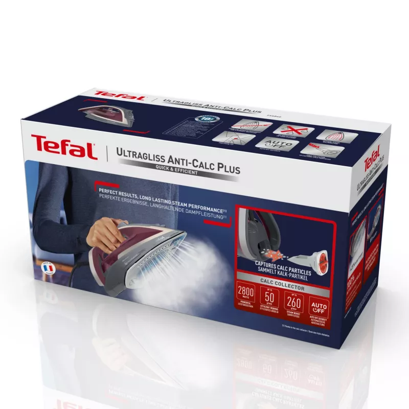 Tefal Ultragliss Anti-Calc Plus FV6840 garų lygintuvas, 2800 W, violetinė, sidabrinė