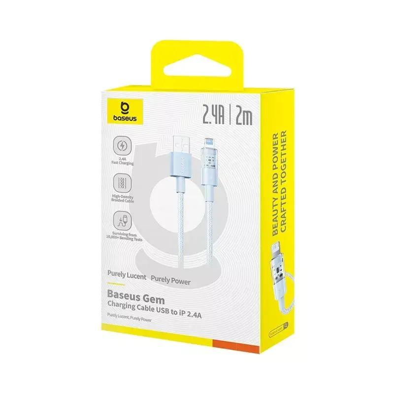 USB laidas Baseus Gem P10373003311-01 — 2 m, 2,4 A, Lightning į USB-A, nailono apvalkalas, mėlynas