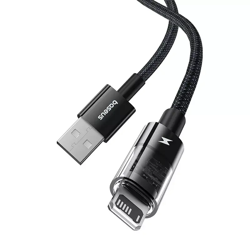 USB įkrovimo laidas Baseus Gem P10373003111-00, 1 m, 2,4 A, nailono apvalkalas, Lightning, USB-A, juoda