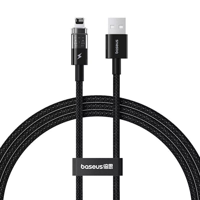 USB įkrovimo laidas Baseus Gem P10373003111-00, 1 m, 2,4 A, nailono apvalkalas, Lightning, USB-A, juoda
