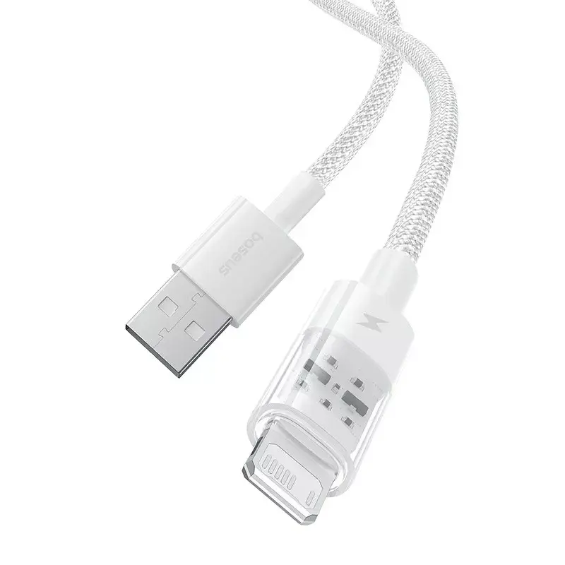 USB įkrovimo kabelis Baseus Gem P10373003211-00, 1 m, 2,4 A, Lightning/USB-A, baltas, nailono apvalkalas