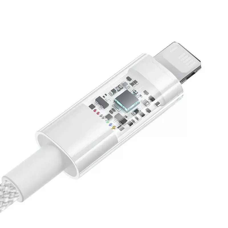 USB įkrovimo kabelis Baseus Gem P10373003211-00, 1 m, 2,4 A, Lightning/USB-A, baltas, nailono apvalkalas