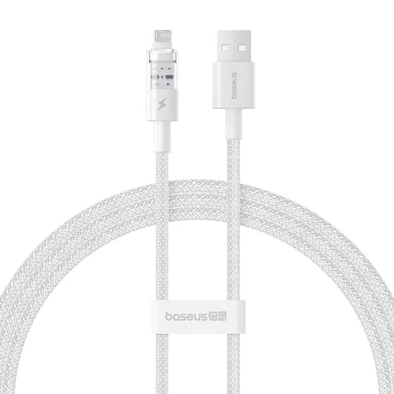 USB įkrovimo kabelis Baseus Gem P10373003211-00, 1 m, 2,4 A, Lightning/USB-A, baltas, nailono apvalkalas