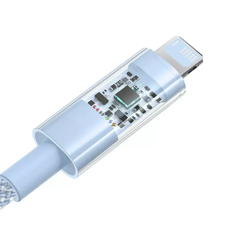 USB laidas Baseus Gem P10373003311-00 — 1 m, 2,4 A greitas įkrovimas, Lightning/USB-A, mėlynas, nailono apvalkalas