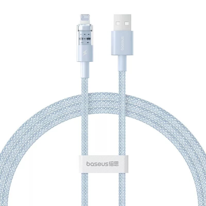 USB laidas Baseus Gem P10373003311-00 — 1 m, 2,4 A greitas įkrovimas, Lightning/USB-A, mėlynas, nailono apvalkalas
