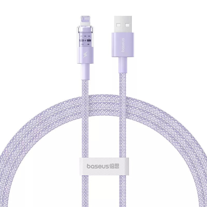 USB kabelis Baseus Gem P10373003511-00 — 1 m nailono, Lightning į USB-A, 2.4 A greitas įkrovimas, violetinis