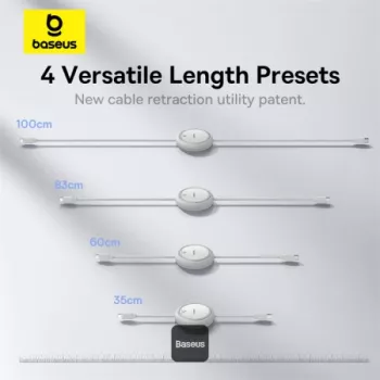 BASEUS Free2pull išplečiamas USB-C į IP Lightning greitojo įkrovimo laidas 1 m 20 W baltas