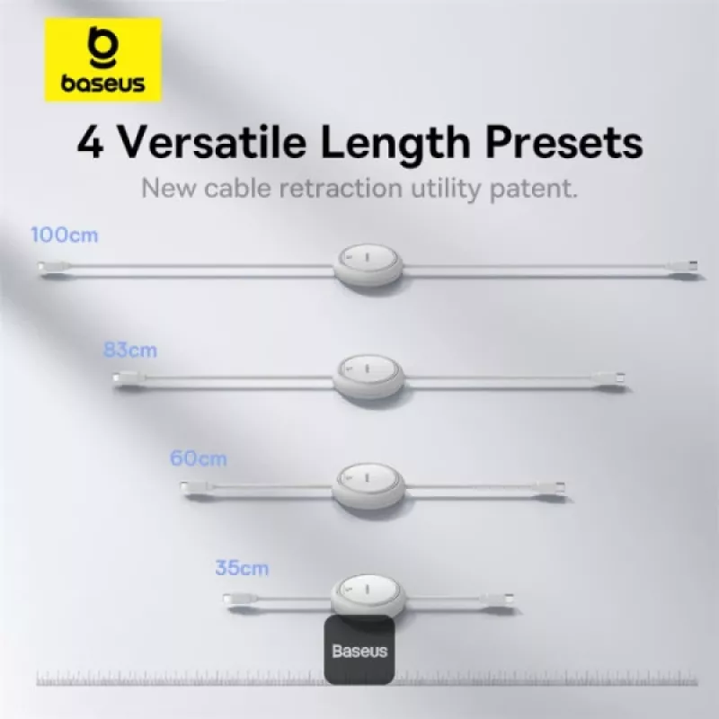 BASEUS Free2pull išplečiamas USB-C į IP Lightning greitojo įkrovimo laidas 1 m 20 W baltas