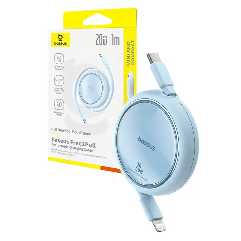 USB-C į Lightning laidas Baseus Free2Pull 20 W, 1 m, mėlynas, 480 Mbps, USB PD