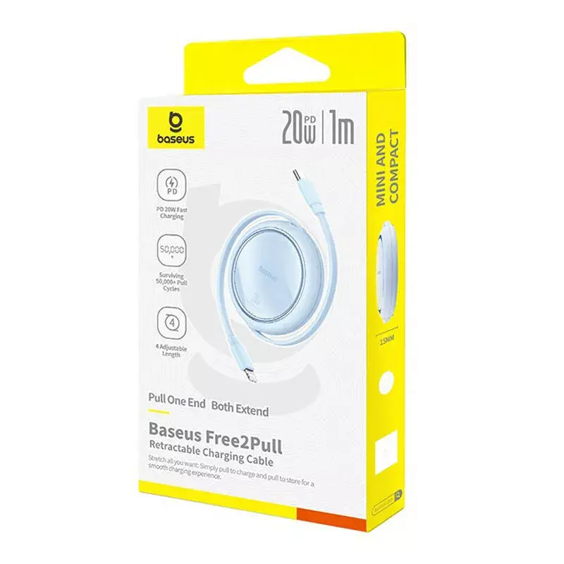 USB-C į Lightning laidas Baseus Free2Pull 20 W, 1 m, mėlynas, 480 Mbps, USB PD