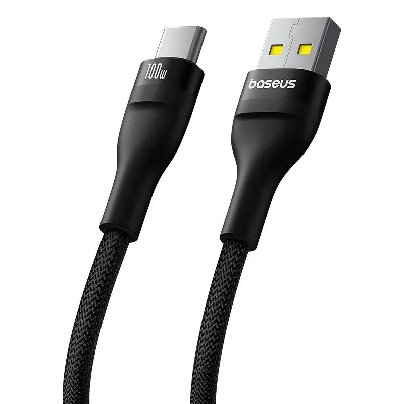 USB A į USB C laidas Baseus Flash 2 1 m 100 W juodas, USB PD, 480 Mbps, nailonas