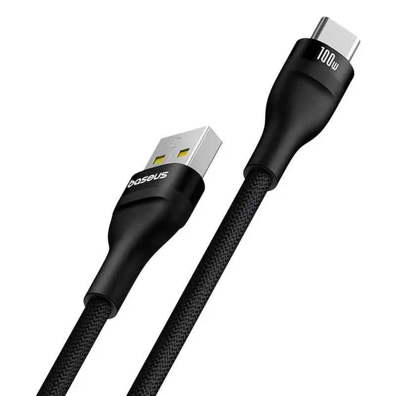 USB A į USB C laidas Baseus Flash 2 1 m 100 W juodas, USB PD, 480 Mbps, nailonas