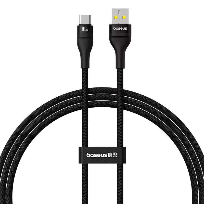 USB A į USB C laidas Baseus Flash 2 1 m 100 W juodas, USB PD, 480 Mbps, nailonas
