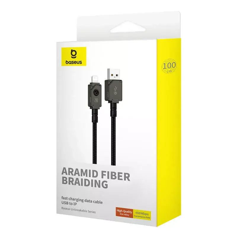 USB-A į Lightning laidas Baseus P10355802111-00 — 1 m, 5V/2.4A, USB PD, aramidinis pluoštas, juodas