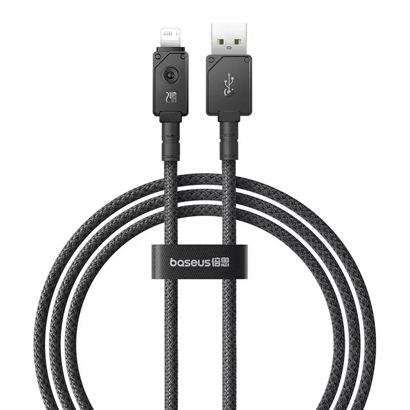 USB-A į Lightning laidas Baseus P10355802111-00 — 1 m, 5V/2.4A, USB PD, aramidinis pluoštas, juodas