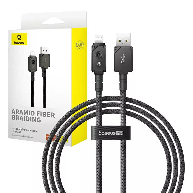 USB-A į Lightning laidas Baseus P10355802111-00 — 1 m, 5V/2.4A, USB PD, aramidinis pluoštas, juodas