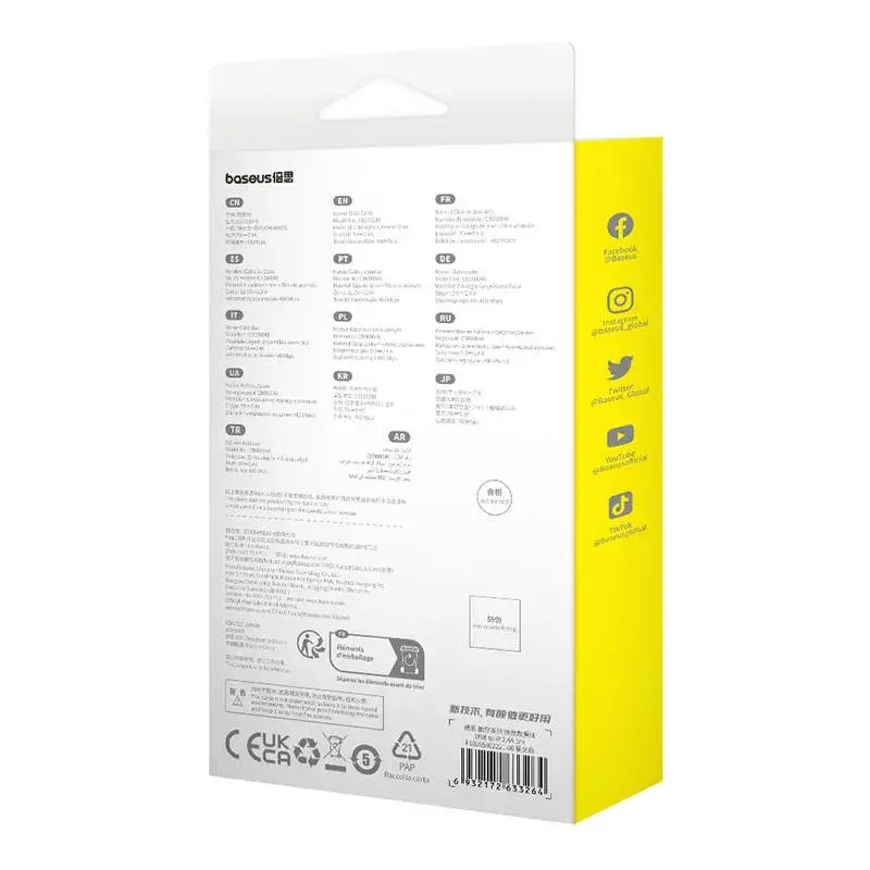 USB A – Lightning laidas Baseus 1 m 5 V 2.4 A baltas, USB PD, 480 Mbps