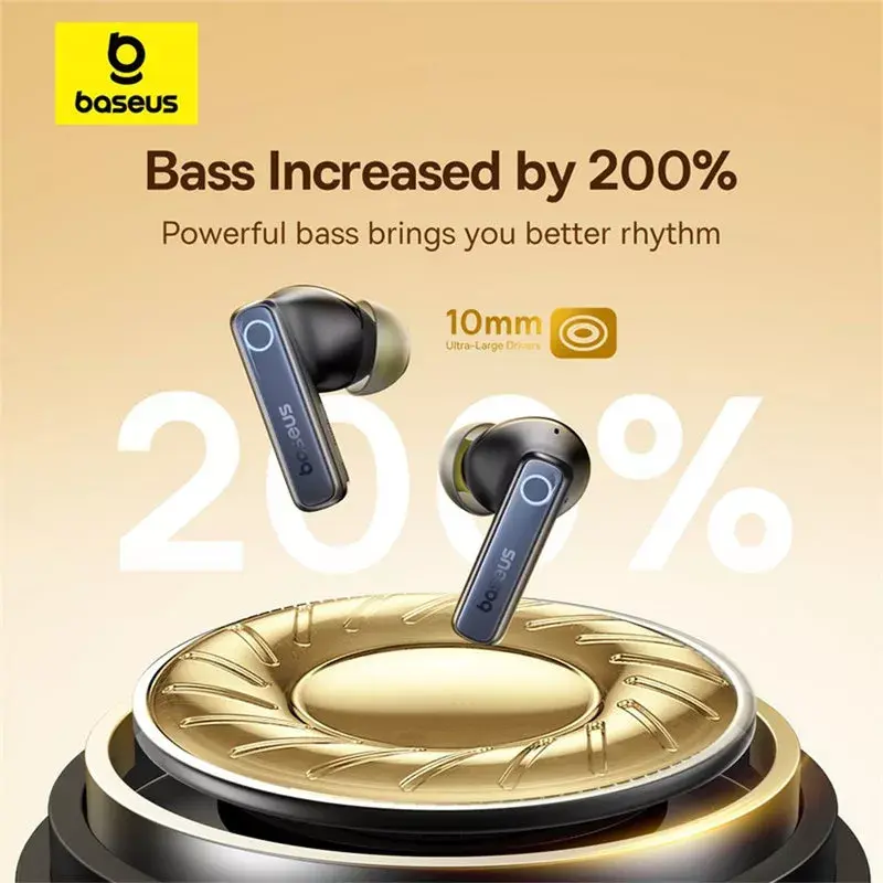 Belaidės į ausis įdedamos ausinės Baseus 35 True — Bluetooth 5.3, ANC, 8 val. atkūrimas (ANC išjungtas), 65 val. su dėklu, 800 mAh dėklas, USB-C, juoda