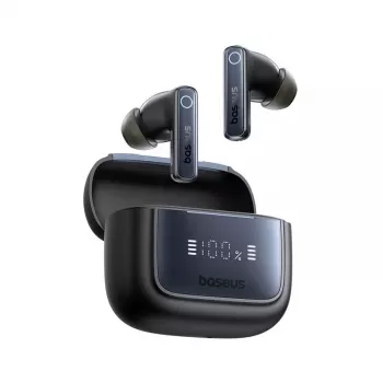 Belaidės į ausis įdedamos ausinės Baseus 35 True — Bluetooth 5.3, ANC, 8 val. atkūrimas (ANC išjungtas), 65 val. su dėklu, 800 mAh dėklas, USB-C, juoda