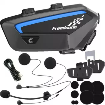 Motociklo domofono ausinės FreedConn FX juodos — „Bluetooth 5.0“, IP67, veikimo nuotolis 2000 m, 30 val. pokalbio laiko