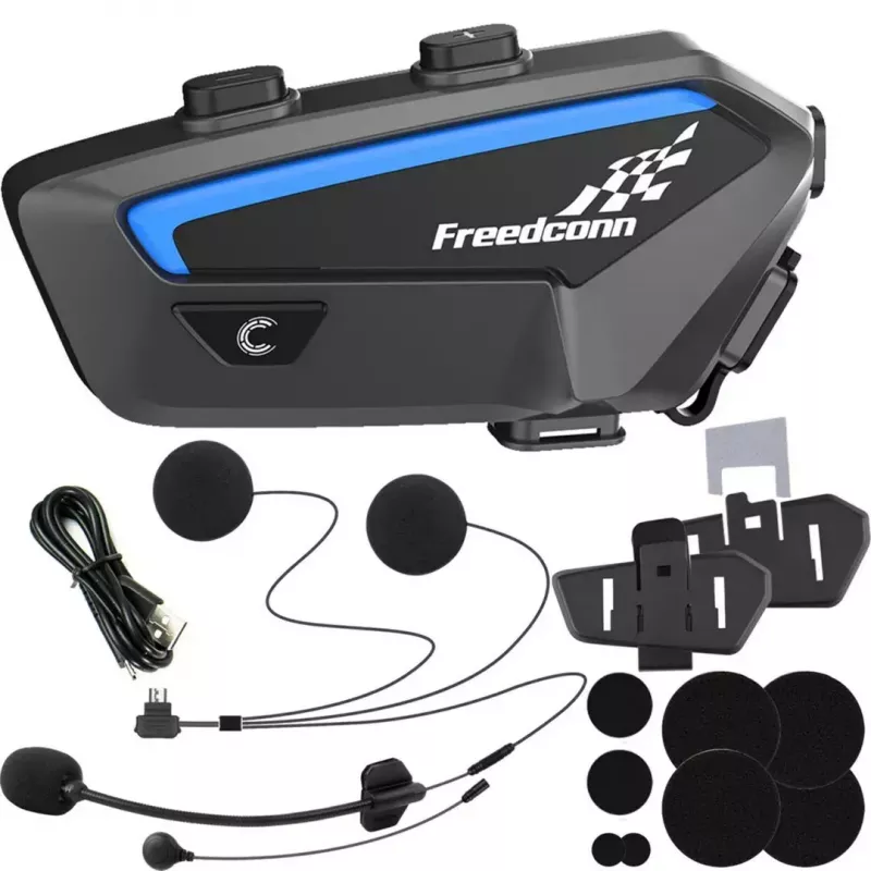 Motociklo domofono ausinės FreedConn FX juodos — „Bluetooth 5.0“, IP67, veikimo nuotolis 2000 m, 30 val. pokalbio laiko